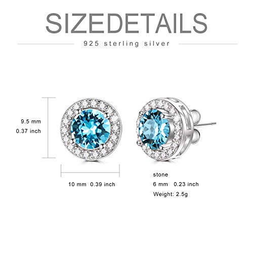 AOBOCO Sterling Silver Halo Earrings Stud Earrings for Women, Simulated Aquamarine Birthstone Crystals from Austria, Blue Wedding Gifts Earrings for Bride Anniversary Birthday Jewelry for Wife - Image 5