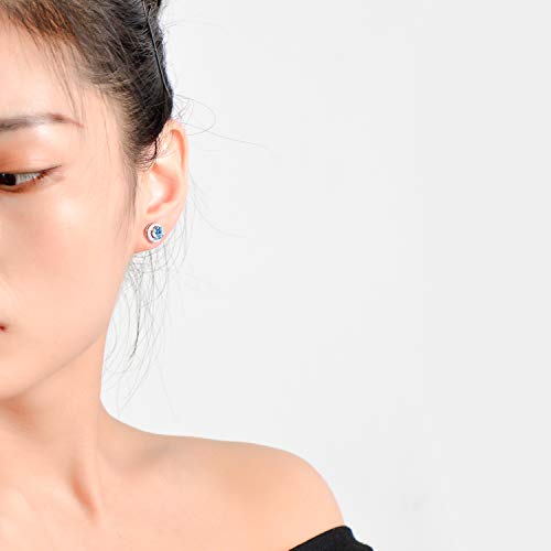 AOBOCO Sterling Silver Halo Earrings Stud Earrings for Women, Simulated Aquamarine Birthstone Crystals from Austria, Blue Wedding Gifts Earrings for Bride Anniversary Birthday Jewelry for Wife - Image 2