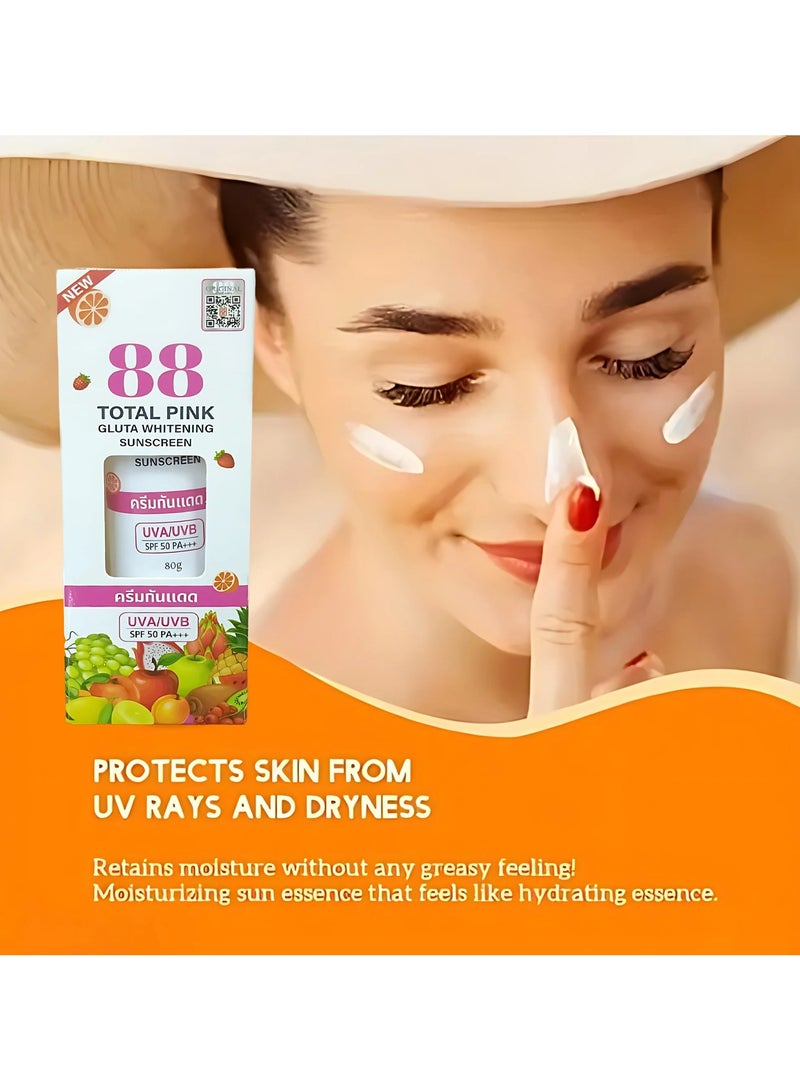 88 Total White 88 Total Pink Gluta Whitening Sunscreen SPF50 PA+++ – 80g | Advanced UV Protection & Skin Brightening with Glutathione | Lightweight, Non-Greasy Daily Sunscreen - Image 2