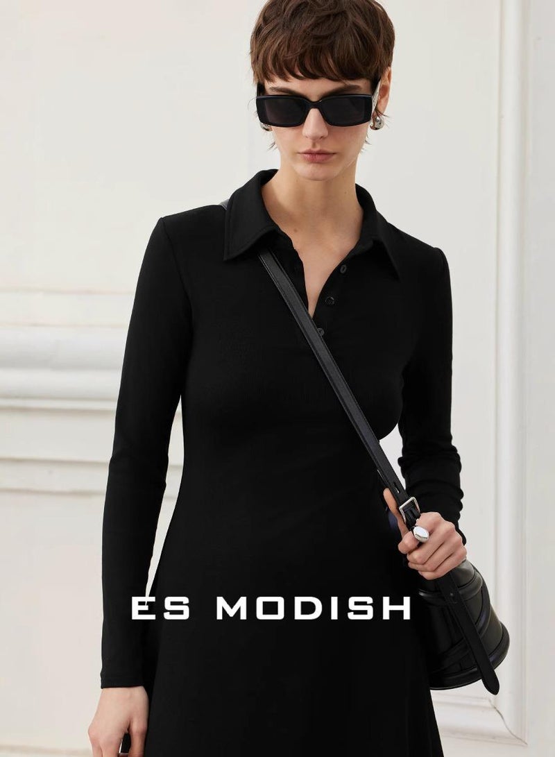 Saraia فستان بولو أسود أنيق للنساء من ES MODISH - Image 2