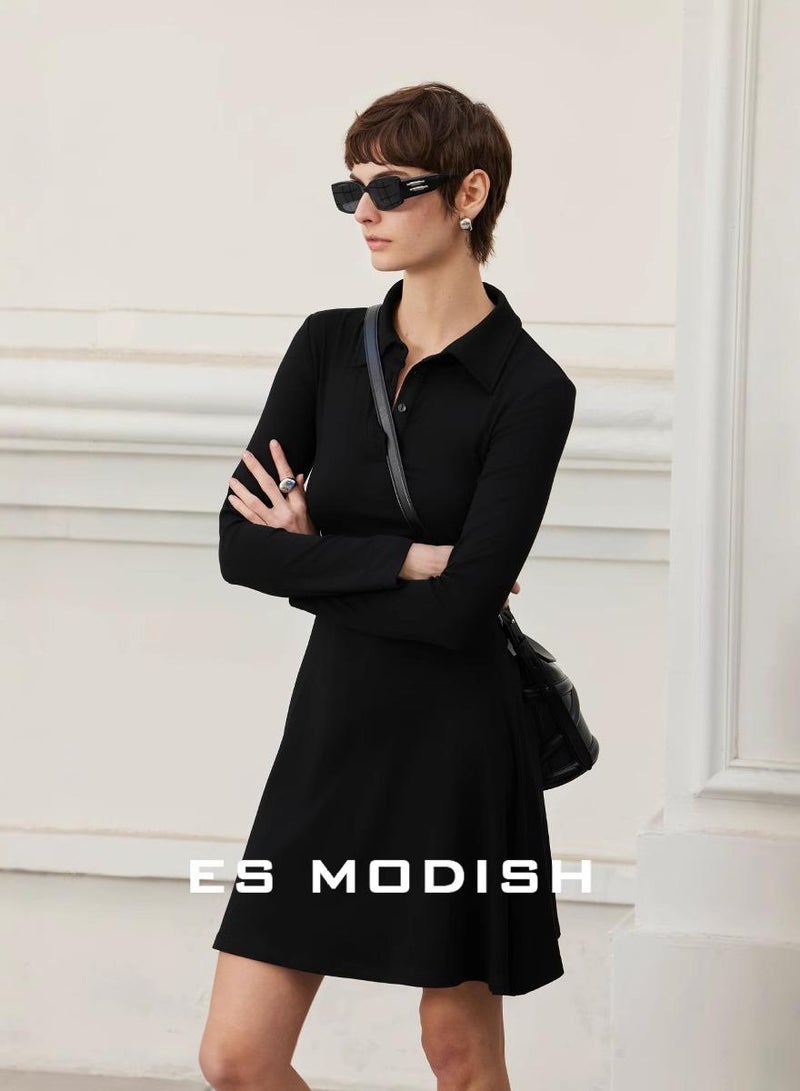 Saraia فستان بولو أسود أنيق للنساء من ES MODISH - Image 1