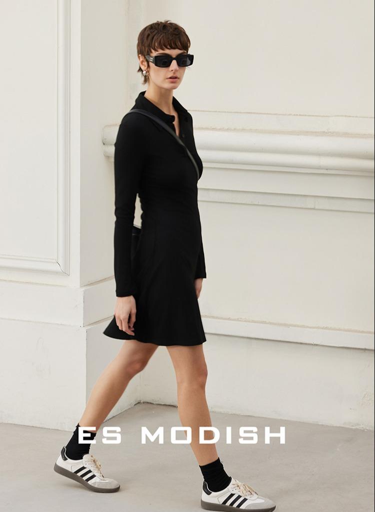 Saraia فستان بولو أسود أنيق للنساء من ES MODISH - Image 4