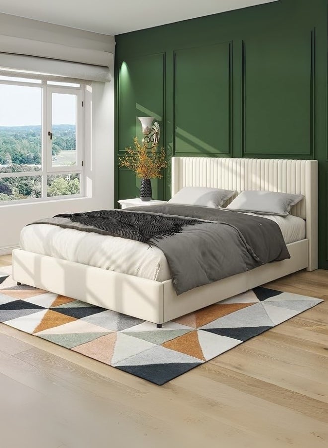 Bed and Mattress Home Auroria Upholstered King Size ( Mattress Size 180 X 200 CM ) Beige Color Bed Size 194 W X 215 L CM (Mattress Sold Separately) - Image 1