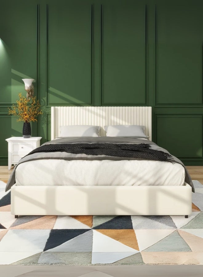 Bed and Mattress Home Auroria Upholstered King Size ( Mattress Size 180 X 200 CM ) Beige Color Bed Size 194 W X 215 L CM (Mattress Sold Separately) - Image 2