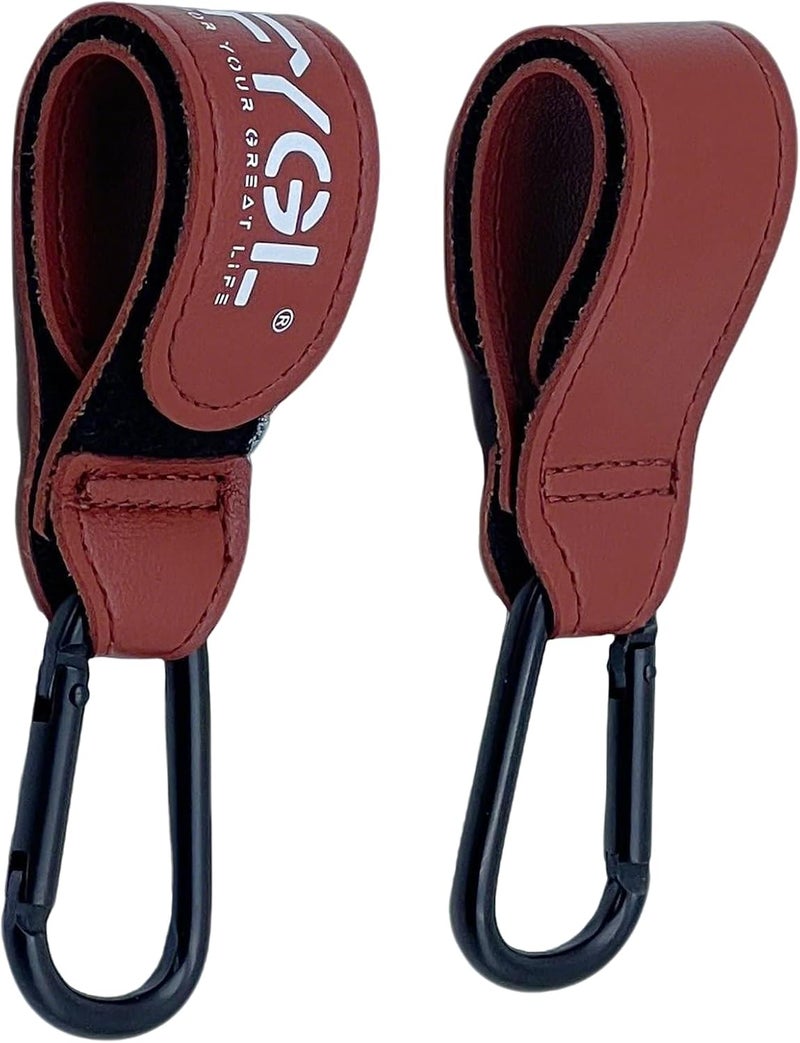 FYGL Replaceable parts Stroller Hooks - Leather Buggy Clips, Pushchair Carabiner Clip for bags, Easy Attachment for Pram, Universal Stroller Clips and Hooks, Stroller Accessories - Brown (2 Pack) All condition resistant crafted quality - Image 1