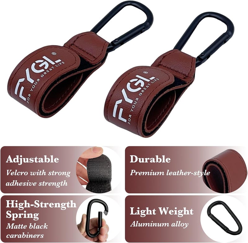 FYGL Replaceable parts Stroller Hooks - Leather Buggy Clips, Pushchair Carabiner Clip for bags, Easy Attachment for Pram, Universal Stroller Clips and Hooks, Stroller Accessories - Brown (2 Pack) All condition resistant crafted quality - Image 4