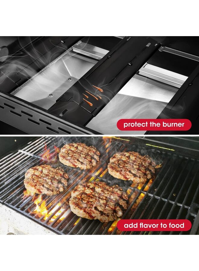 يُسلِّم 4 قطع من ألواح التسخين البديلة العالمية شديدة التحمل القابلة للتعديل من الفولاذ البورسليني، خيمة حرارية، شريط نكهة، غطاء الموقد، لشواية الغاز، تمتد من 11.75 بوصة إلى 21 بوصة طولاً - Image 4