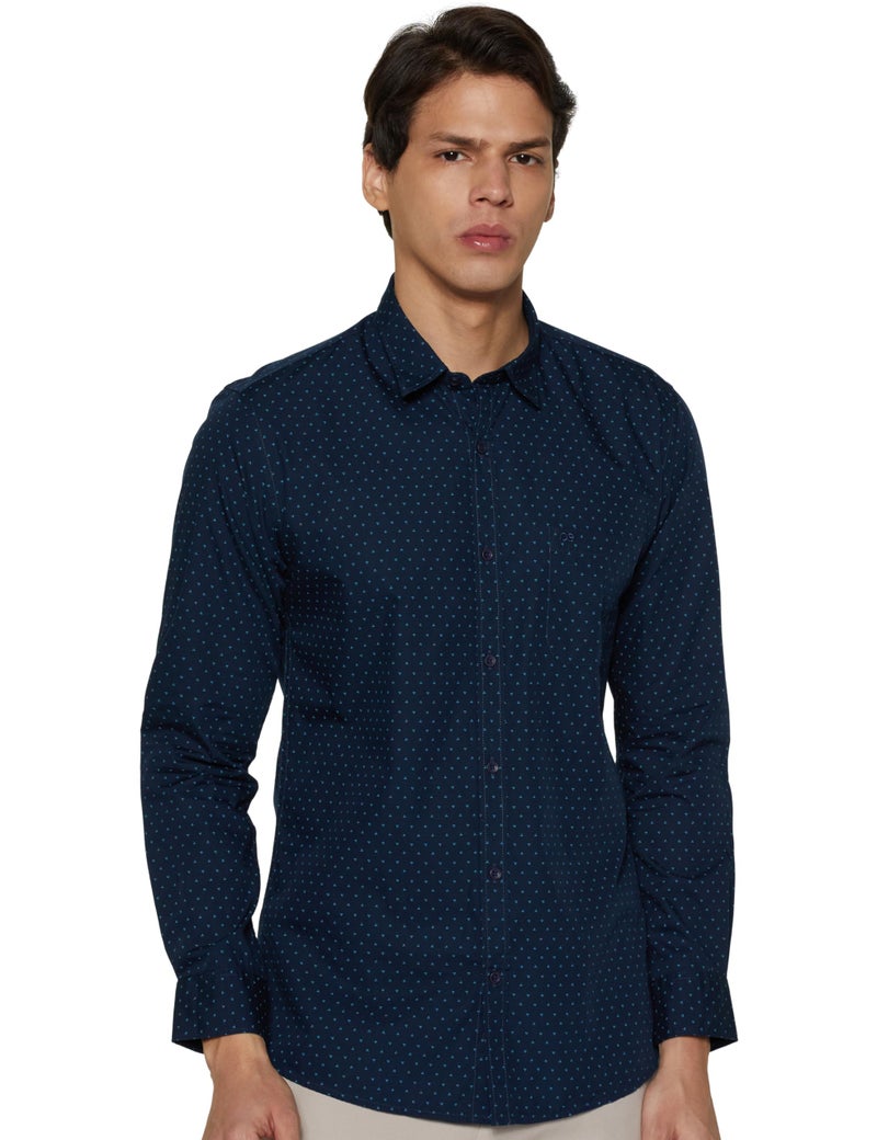 Peter England Men's Everyday Ditsy Print Slim Fit Full Sleeve Casual Shirt | 100% Cotton Navy Blue, 39 - Image 1