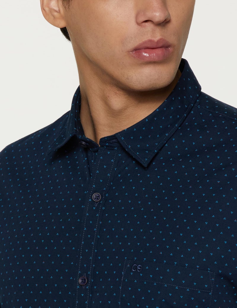 Peter England Men's Everyday Ditsy Print Slim Fit Full Sleeve Casual Shirt | 100% Cotton Navy Blue, 39 - Image 2
