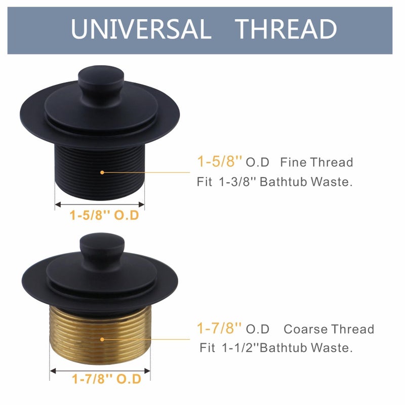 HIDROP Black Tub Drain Lift &Turn Tub Trim Set With Two-Hole Overflow Faceplate Conversion Kit Assembly  Hidrop Bathtub Drain Replacement Trim Kit And Universal Fine/Coarse Thread  Matte Black - Image 2