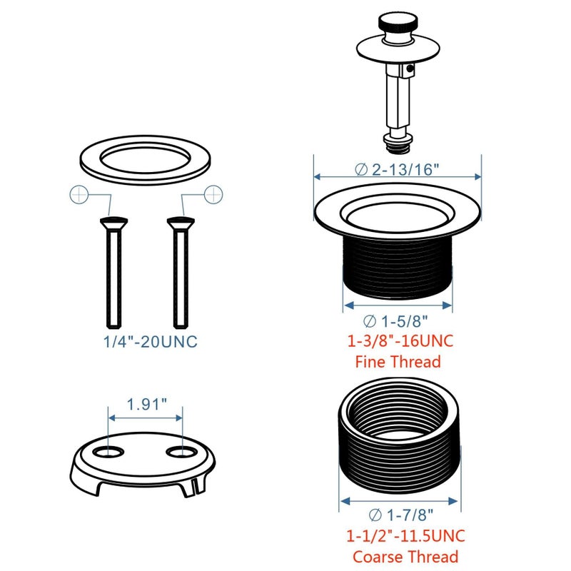 HIDROP Black Tub Drain Lift &Turn Tub Trim Set With Two-Hole Overflow Faceplate Conversion Kit Assembly  Hidrop Bathtub Drain Replacement Trim Kit And Universal Fine/Coarse Thread  Matte Black - Image 3