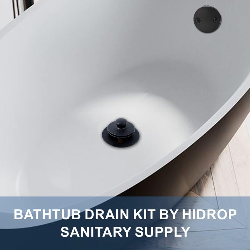 HIDROP Black Tub Drain Lift &Turn Tub Trim Set With Two-Hole Overflow Faceplate Conversion Kit Assembly  Hidrop Bathtub Drain Replacement Trim Kit And Universal Fine/Coarse Thread  Matte Black - Image 5