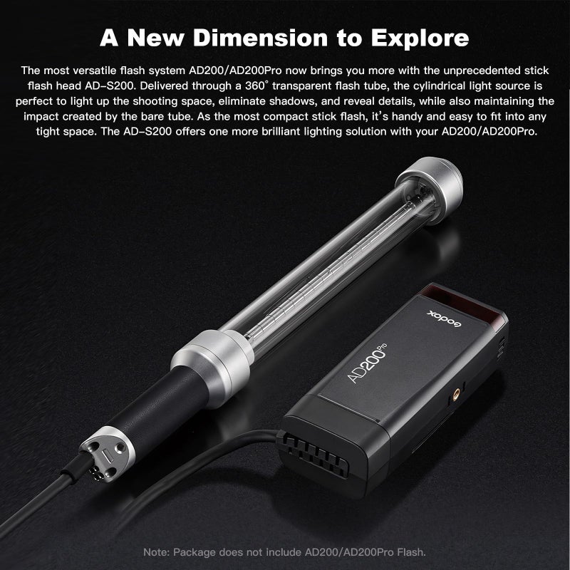 Godox AD-S200 Stick Flash Head 5800K for AD200 and AD200Pro Pocket Flashes, 200Ws High Power Tube Light with Barndoor for Outdoor Portrait Shooting and Wedding Shooting - Image 2