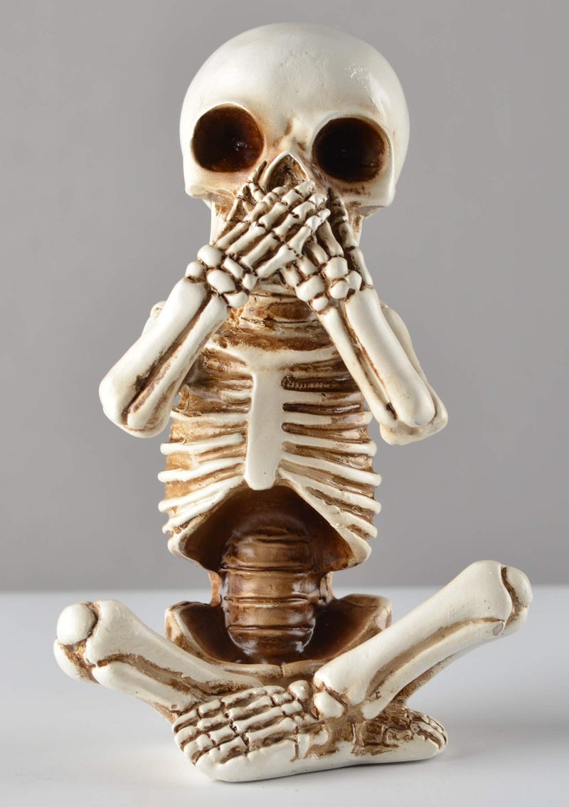 JORAE Skeletons Statue Hear See Speak No Evil Baby Halloween Figurines Home Decorative, Set of Three, 4.8 in, Oyster White Polyresin - Image 3