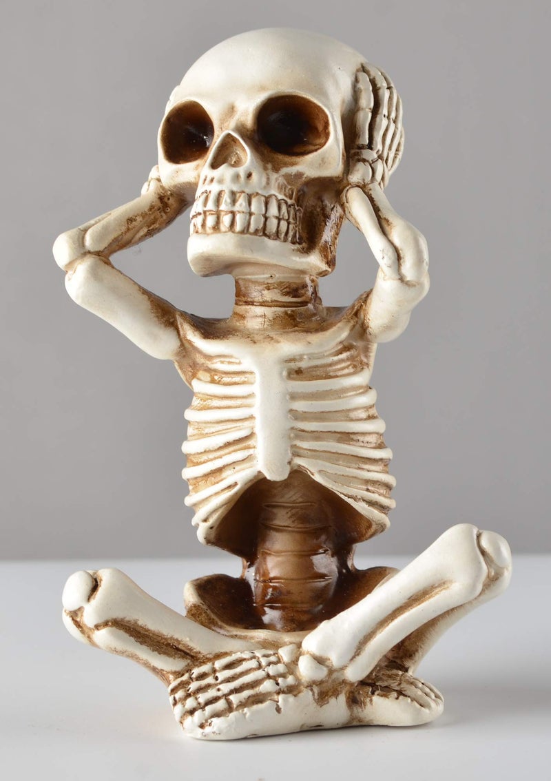 JORAE Skeletons Statue Hear See Speak No Evil Baby Halloween Figurines Home Decorative, Set of Three, 4.8 in, Oyster White Polyresin - Image 4