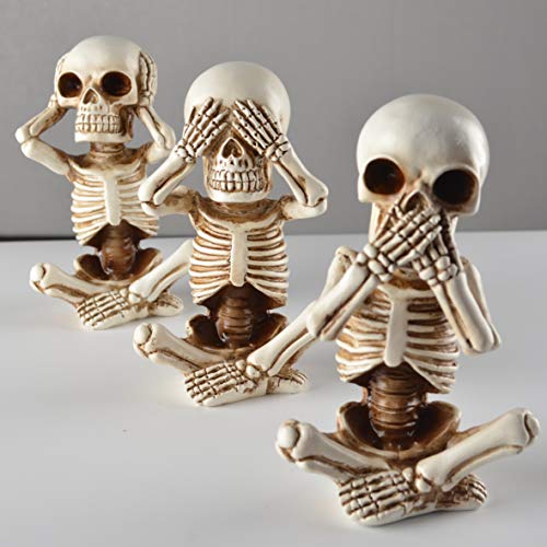JORAE Skeletons Statue Hear See Speak No Evil Baby Halloween Figurines Home Decorative, Set of Three, 4.8 in, Oyster White Polyresin - Image 5