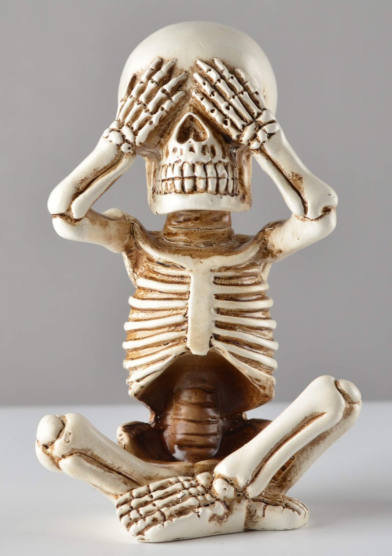 JORAE Skeletons Statue Hear See Speak No Evil Baby Halloween Figurines Home Decorative, Set of Three, 4.8 in, Oyster White Polyresin - Image 2