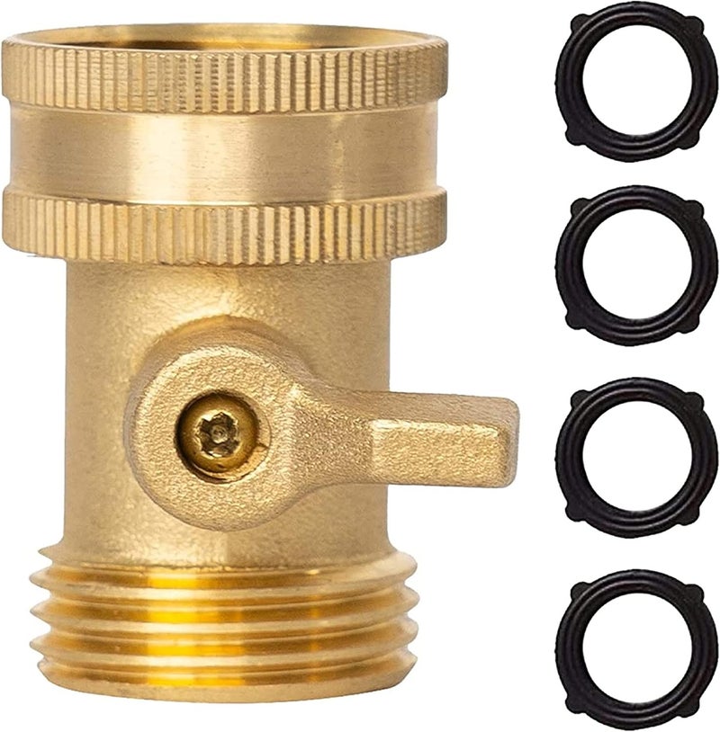 Xiny Tool Brass Garden Hose Shut Off Valve, Heavy Duty 3/4 Inch Solid Brass Garden Hose Shut Off Valve with 4 Extra Rubber Washers - Image 1