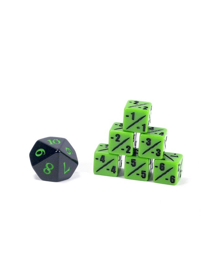 Hedral Premium MTG -1/-1 Counter Dice Set D6 with D10 Poison Spin Down - Venom Green - Hedral - Magic: The Gathering TCG CCG Wither Infect - Image 1