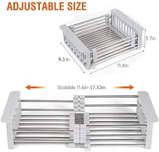 Foliam Expandable Dish Drying Rack Over Sink Stainless Steel and Plastic Dish Basket Drainer with Adjustable Arms Functional Kitchen Sink Organizer - Image 5