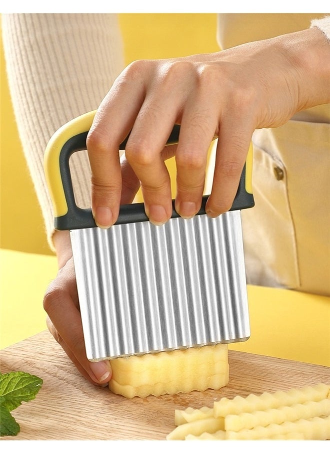 Generic Crinkle Cutter Knife, Potatoes Crinkle Fry Cut and Vegetable Cutter for Veggies, Stainless Steel Carrot Slicer Yellow  - Image 3