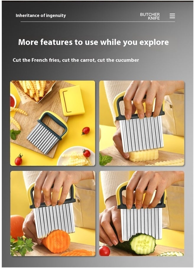 Generic Crinkle Cutter Knife, Potatoes Crinkle Fry Cut and Vegetable Cutter for Veggies, Stainless Steel Carrot Slicer Yellow  - Image 5