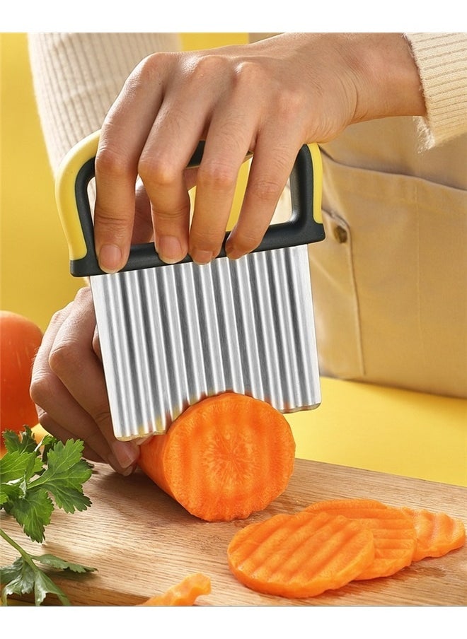 Generic Crinkle Cutter Knife, Potatoes Crinkle Fry Cut and Vegetable Cutter for Veggies, Stainless Steel Carrot Slicer Yellow  - Image 4