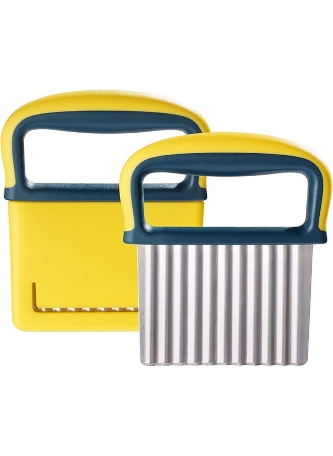 Generic Crinkle Cutter Knife, Potatoes Crinkle Fry Cut and Vegetable Cutter for Veggies, Stainless Steel Carrot Slicer Yellow  - Image 1