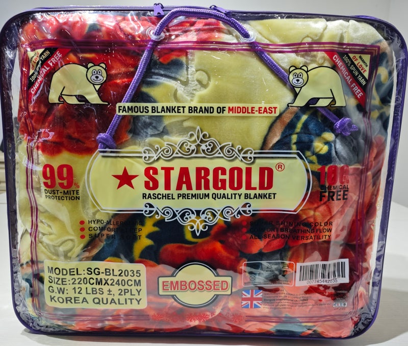 Stargold SuperSoft Raschel Blanket, 2 Ply Embossed and Printed , Red - 220x240CM - Image 2