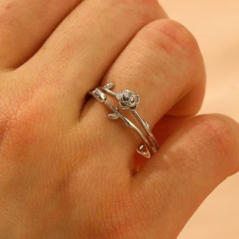 ofeankri Cross-Border Fashion Rose Flower Ring for Women - Unique Design, Open Finger Ring with Floral Details - Image 3