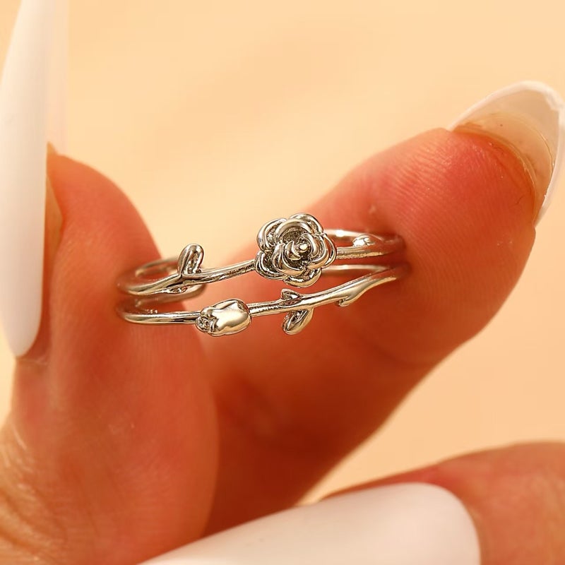 ofeankri Cross-Border Fashion Rose Flower Ring for Women - Unique Design, Open Finger Ring with Floral Details - Image 2