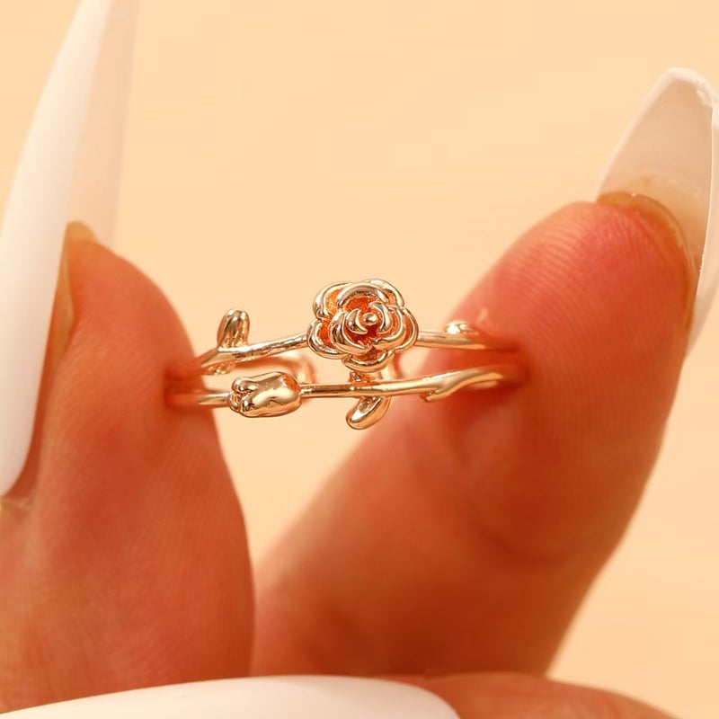 ofeankri Cross-Border Fashion Rose Flower Ring for Women - Unique Design, Open Finger Ring with Floral Details - Image 1