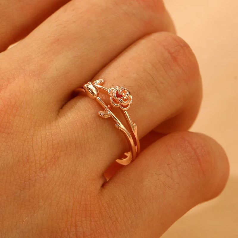 ofeankri Cross-Border Fashion Rose Flower Ring for Women - Unique Design, Open Finger Ring with Floral Details - Image 4
