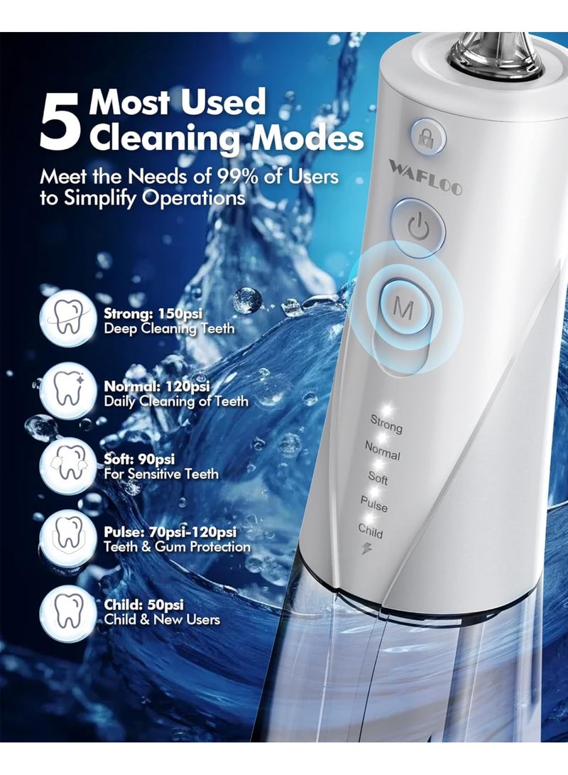 WAFLOO Cordless Water Flosser Dental Teeth Cleaner with 6 Flossing Tips, 5 Modes 300ML Larger Tank IPX7 Waterproof Portable Rechargeable Water Flosser Dental Oral Irrigator for Home and Travel, White - Image 2