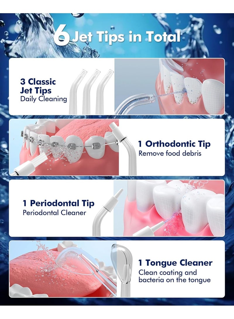 WAFLOO Cordless Water Flosser Dental Teeth Cleaner with 6 Flossing Tips, 5 Modes 300ML Larger Tank IPX7 Waterproof Portable Rechargeable Water Flosser Dental Oral Irrigator for Home and Travel, White - Image 4