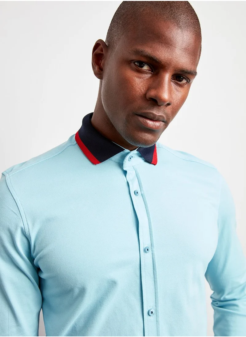 trendyol Contrast Collar Slim Fit Shirt