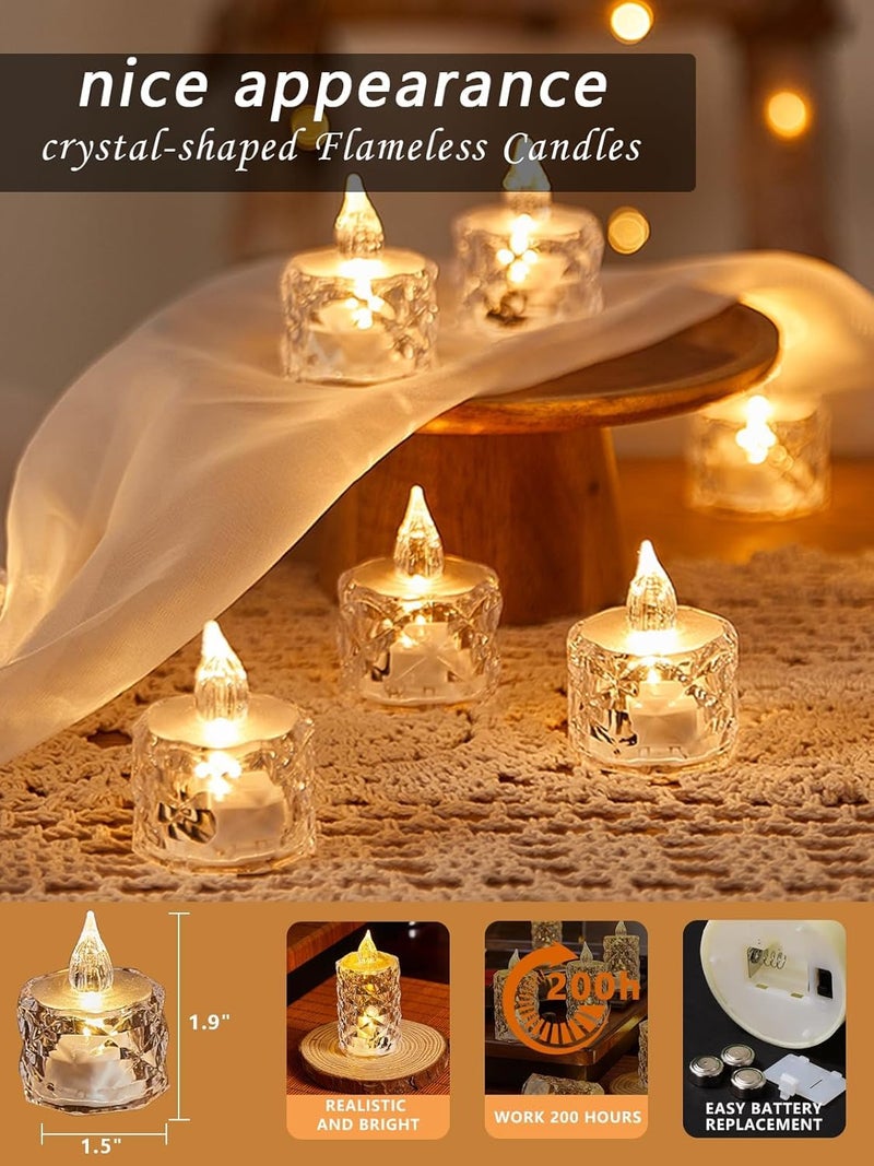 coku Crystal LED Tealight Candles, Smokeless Reusable LED Diyas, Battery Operated Decorative Lights for Home, Wedding, Diwali, Christmas Crystal Glow Tealights (Warm White, Pack of 12) - Image 5