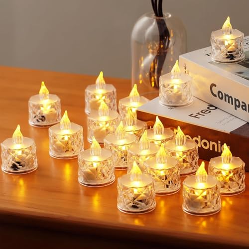 coku Crystal LED Tealight Candles, Smokeless Reusable LED Diyas, Battery Operated Decorative Lights for Home, Wedding, Diwali, Christmas Crystal Glow Tealights (Warm White, Pack of 12) - Image 1