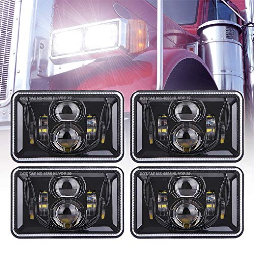 Z-OFFROAD 4pcs 60W 4x6 Inch LED Headlights DOT Approved Rectangular H4651 H4652 H4656 H4666 H6545 Headlight Replacement Compatible with KW Freightliner Peterbilt Oldsmobile Cutlass – Black - Image 1