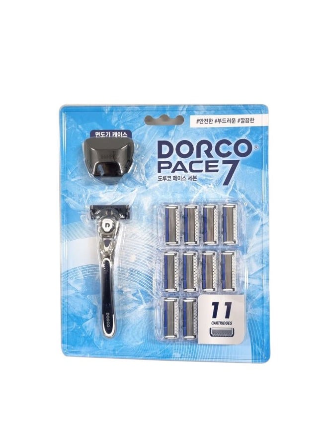DORCO Pace7 7-Blades Razor Handle + Cartridges 11 with Case - Image 1