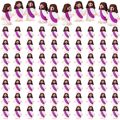 Sumind 100 Pcs Mini Jesus Figures in Bulk Christian Religious Jesus Figurines Gift Toys Sunday Prizes Little Christ Figurines Purple Party Decor to Hide Baptism Religious Easter Egg Stuffers Original Design - Image 1