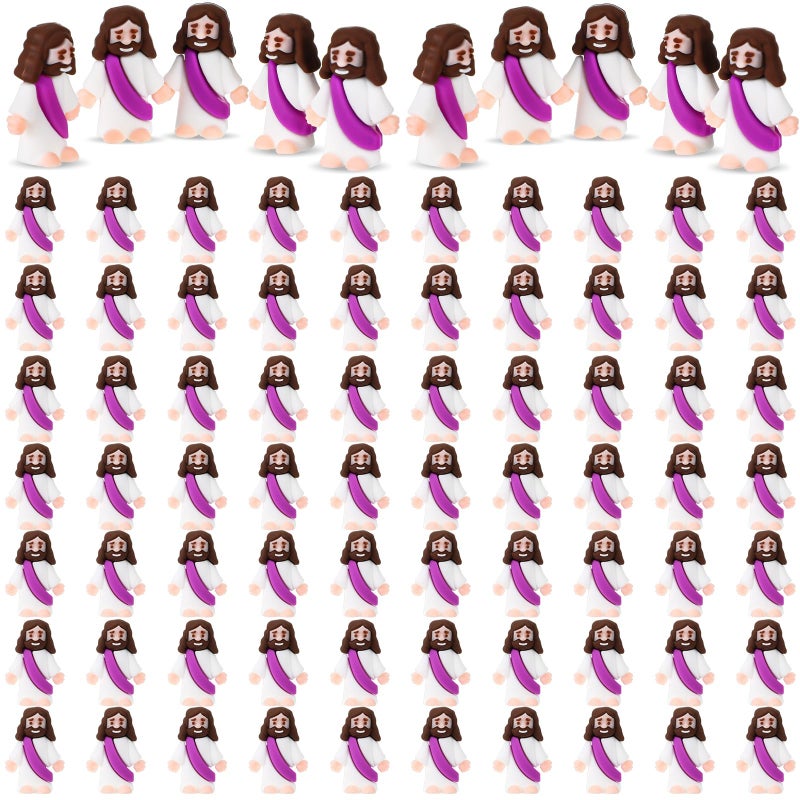 Sumind 100 Pcs Mini Jesus Figures in Bulk Christian Religious Jesus Figurines Gift Toys Sunday Prizes Little Christ Figurines Purple Party Decor to Hide Baptism Religious Easter Egg Stuffers Original Design - Image 3