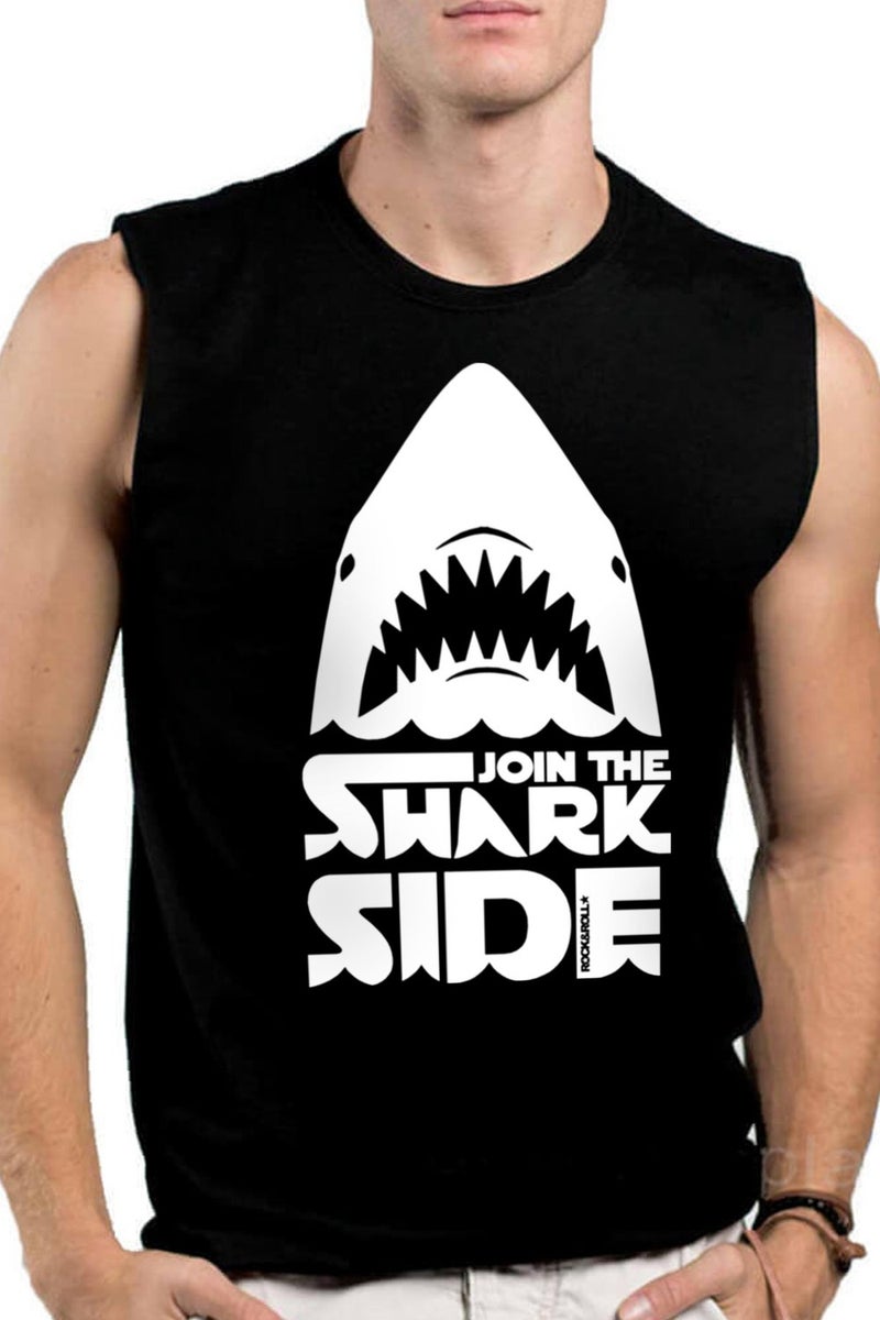 Shark Wars Black Cut Sleeve Sleeveless Men's T-Shirt Singlet