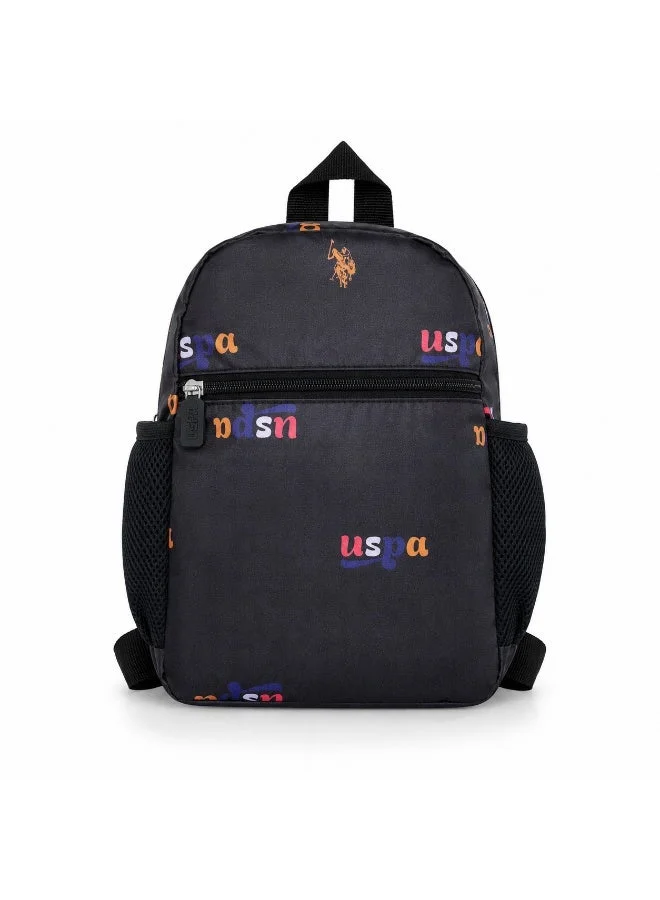 U.S. Polo Assn. U.S. Polo Assn. Classic Black Mini Logo Pattern Backpack for School and Office MultiCompartment Bag for Campus