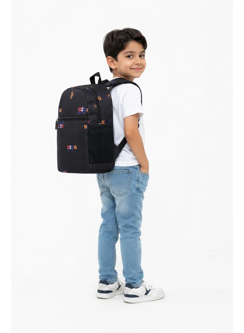 U.S. Polo Assn.  U.S. Polo Assn. Classic Black Mini Logo Pattern Backpack for School and Office MultiCompartment Bag for Campus  | Best Price UAE
