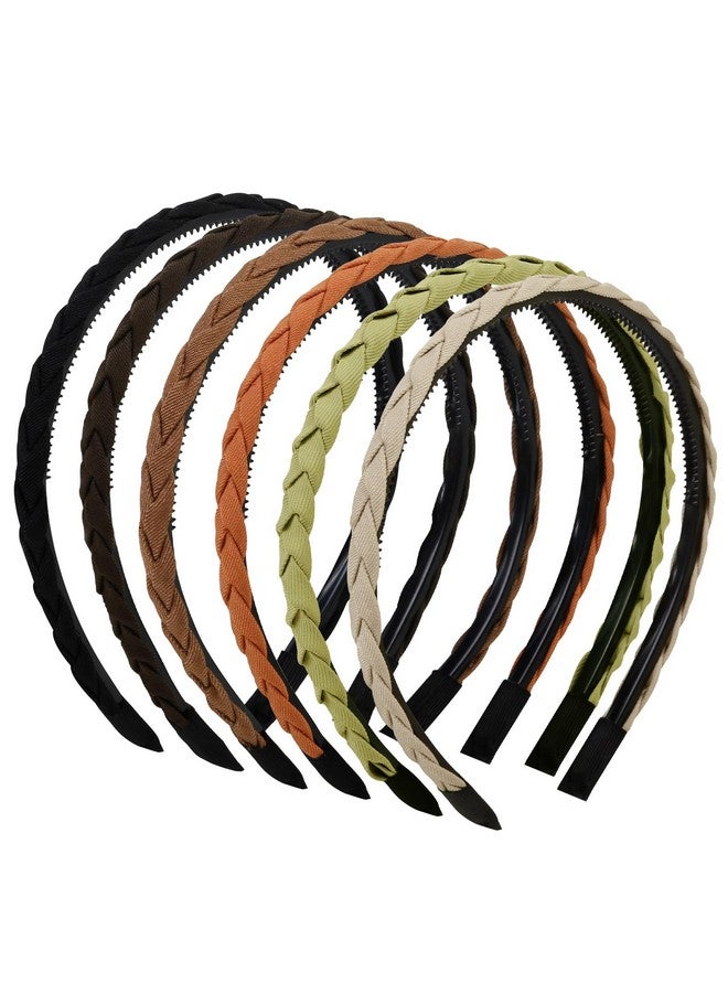 WOVOWOVO 6 Packs Braided Headbands For Women Girls 1Cm Thin Flexible Headband With Teeth Comb Non Slip Fashion Head Band Hairbands Hair Accessories - Image 1