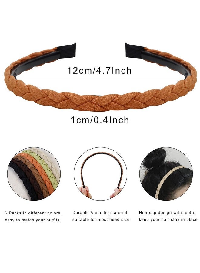 WOVOWOVO 6 Packs Braided Headbands For Women Girls 1Cm Thin Flexible Headband With Teeth Comb Non Slip Fashion Head Band Hairbands Hair Accessories - Image 2