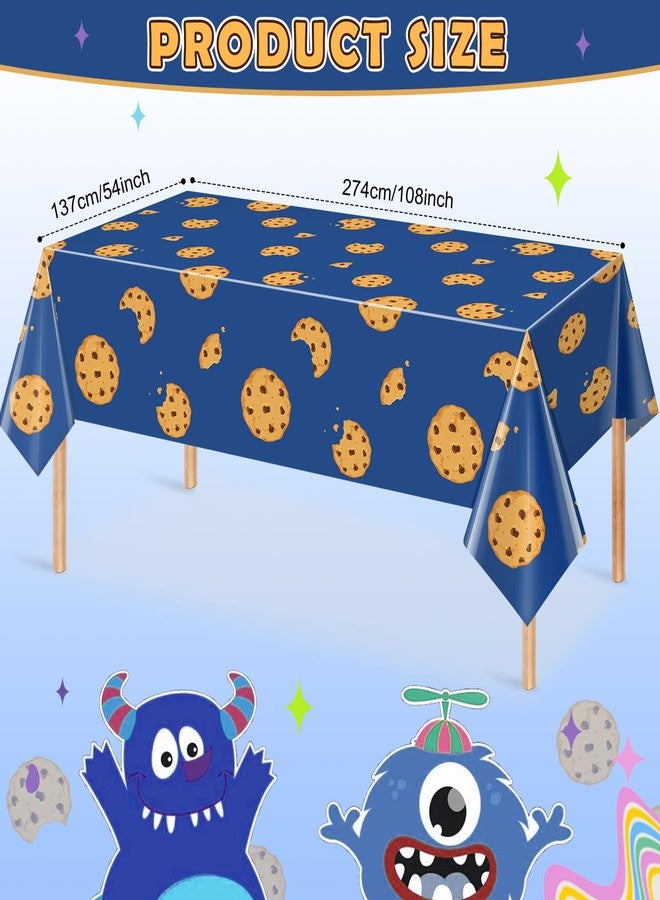 KEASKELL 3Pcs Cookie Monster Birthday Party Tablecloth Decorations,Blue Plastic Table Cover Disposable Rectangle Table Cloth for Baby Shower Kids Boy Birthday Party Supplies,54x108 Inch - Image 2
