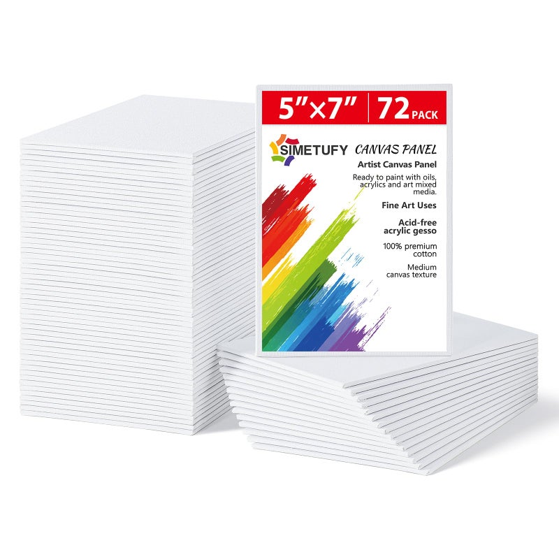 Simetufy 72 Pack Small Canvas Boards for Painting 5 x 7 inch Flat Canvas Panels for Kids Gesso Primed AcidFree 100 Cotton for Acrylics Oil Watercolor Tempera Paints