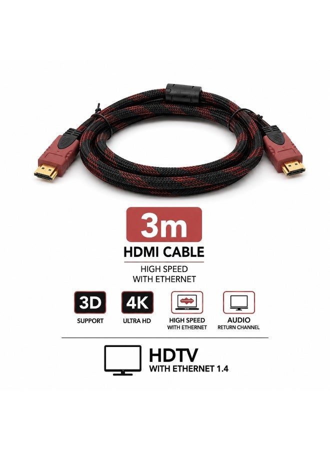 كابل HDMI بطول 3 متر | متوافق مع TV وبلايستيشن 5 وإكس بوكس ون ومونيتور وبروجيكتور وساوند بار TVs, PlayStation 5, Xbox One, Monitors, Projectors, and Soundbars - Image 1